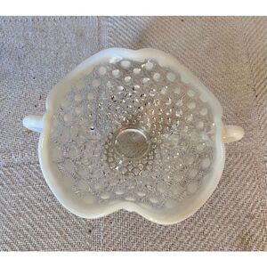 Vintage FENTON Art Glass Handles French Moonstone Opalescent Hobnail CANDY DISH